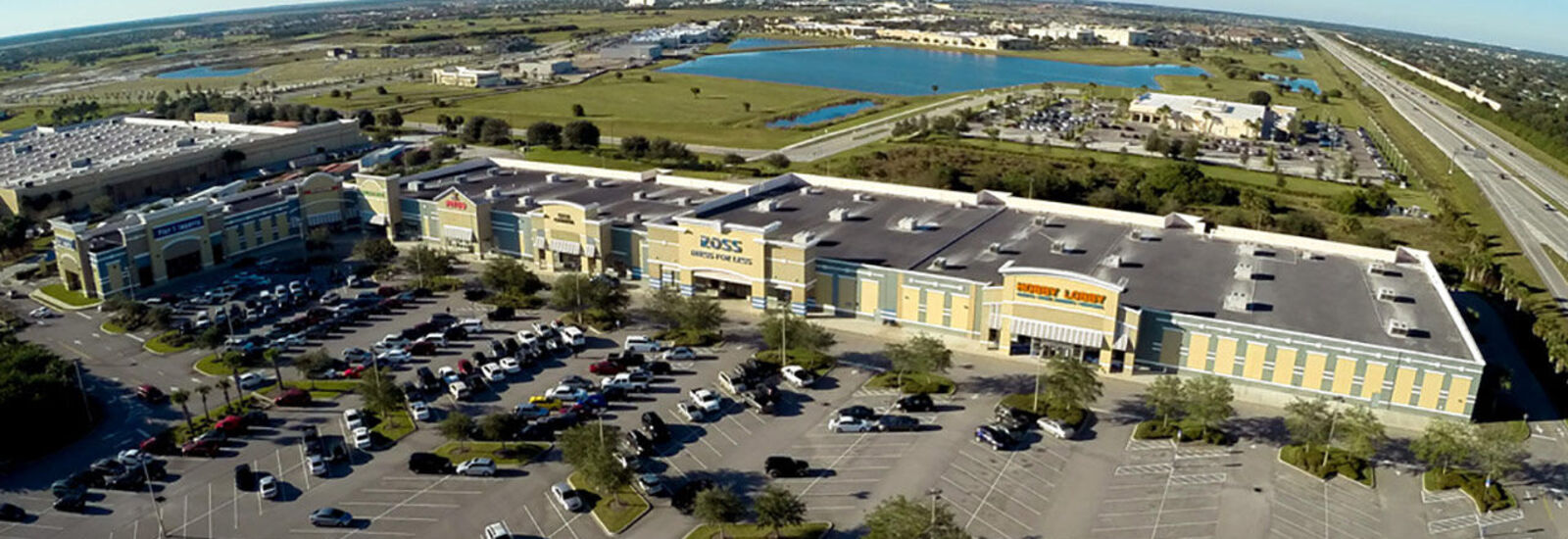 Aerial view of commercial plaza